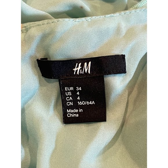 H&M Womens Floral Flowy Playsuit Romper Ruffle Layered Scoop Neck Blue Orange 4 - Picture 4 of 6